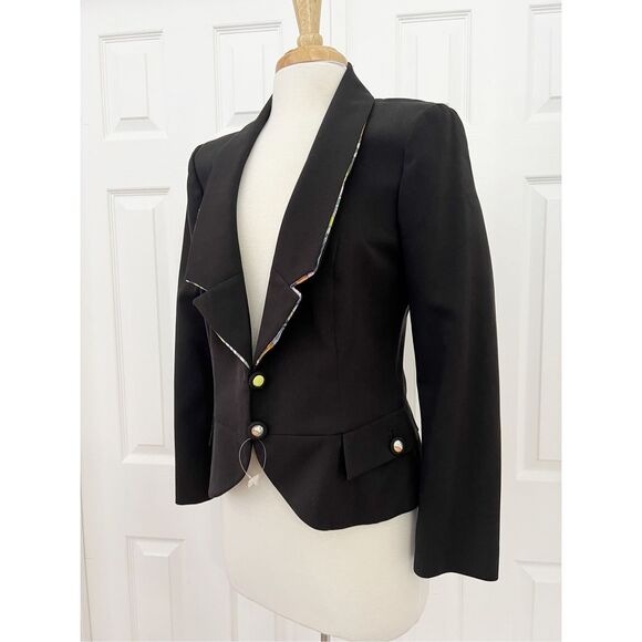 Christian Lacroix 6 Patterned Black Tailored Silk Blazer Size 42 NWT - Picture 1 of 9